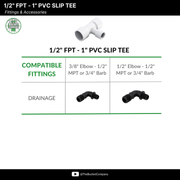 1/2" FPT - 1" PVC Slip Tee Fitting