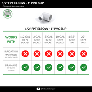 1/2" FPT Elbow - 1" PVC Slip