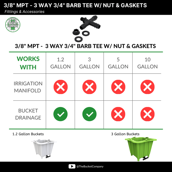 3/8" MPT w/ Nut & Gaskets - 3 Way 3/4" Barb Fitting