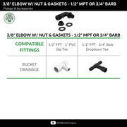 3/8" MPT Elbow w/ Nut & Gaskets - 1/2" MPT or 3/4" Barb Fitting